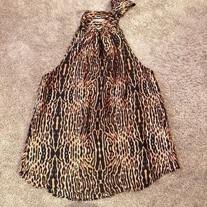 VERONICA M. Marina Women’s High Neck Halter Tie Top Size S Leopard Print